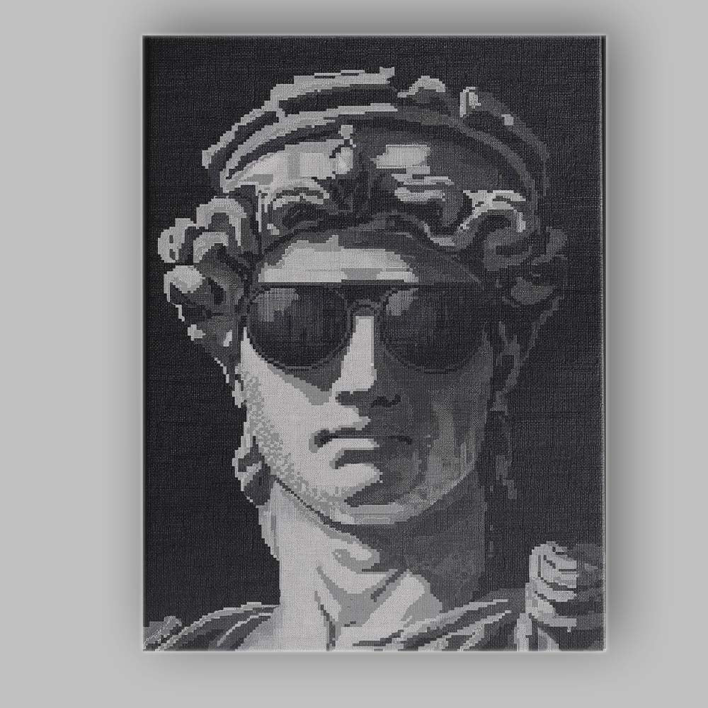 Monochrome Pixel Art Portrait With Aviator Goggles Retro Digital Illustration Canvas Wall Art Print Decor Picture Ready to Hang
