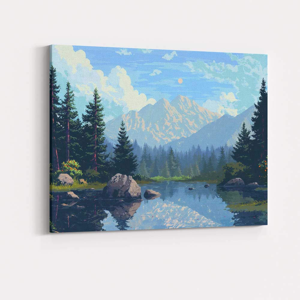 Snow Capped Mountain Lake Evergreen Forest Landscape Canvas Wall Art Print Decor Picture Ready to Hang