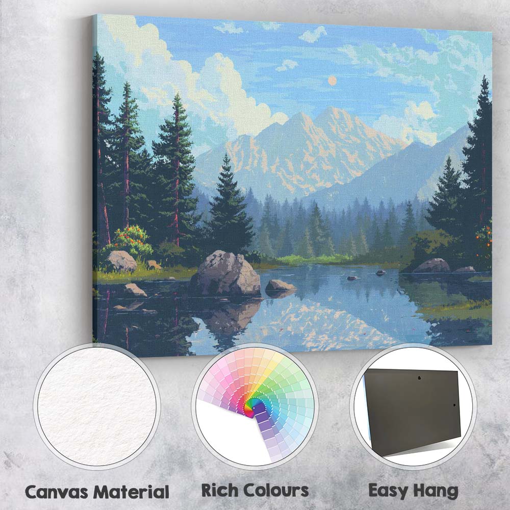 Snow Capped Mountain Lake Evergreen Forest Landscape Canvas Wall Art Print Decor Picture Ready to Hang