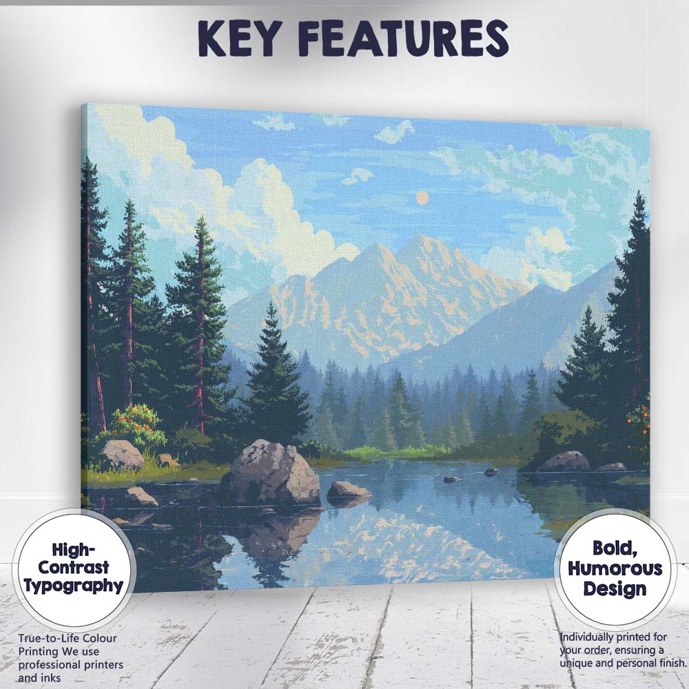 Snow Capped Mountain Lake Evergreen Forest Landscape Canvas Wall Art Print Decor Picture Ready to Hang