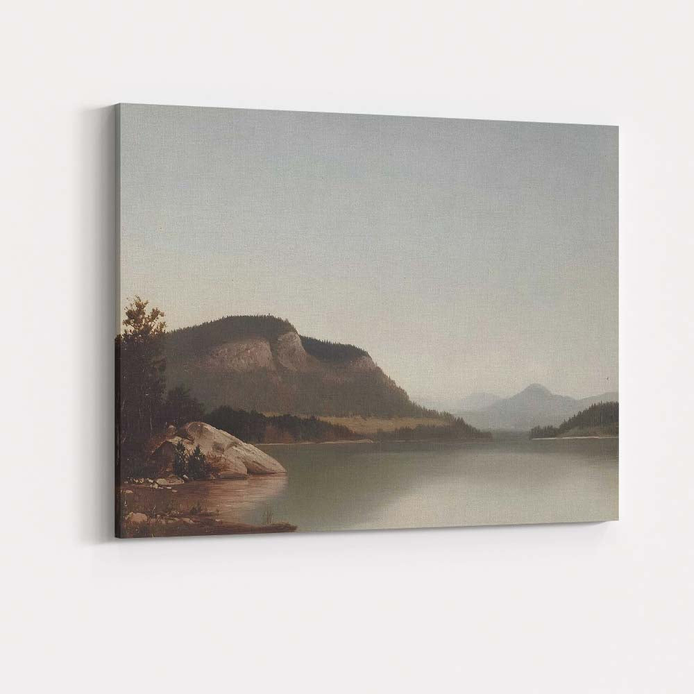 Serene Mountain Lake Landscape Neutral Toned Impressionist Painting Canvas Wall Art Print Decor Picture Ready to Hang