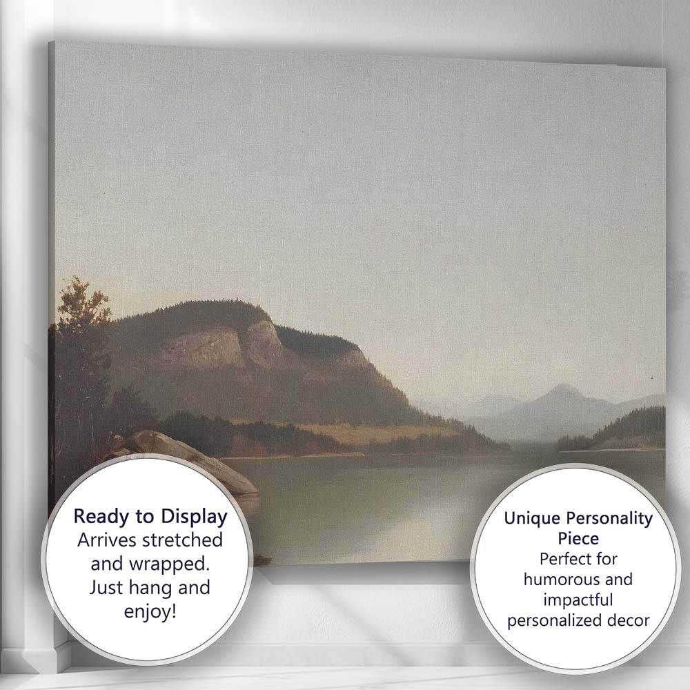Serene Mountain Lake Landscape Neutral Toned Impressionist Painting Canvas Wall Art Print Decor Picture Ready to Hang