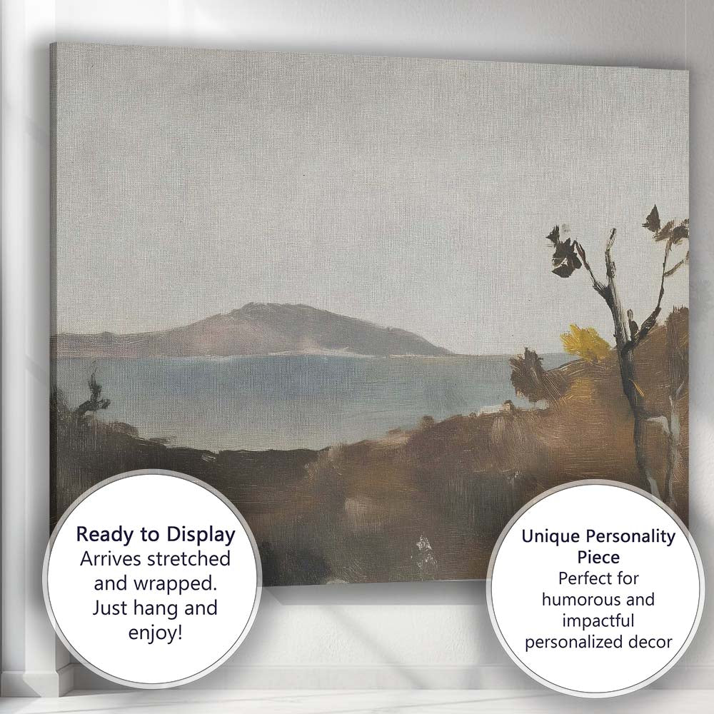 Muted Coastal Island Landscape Impressionist Seascape Painting Canvas Wall Art Print Decor Picture Ready to Hang
