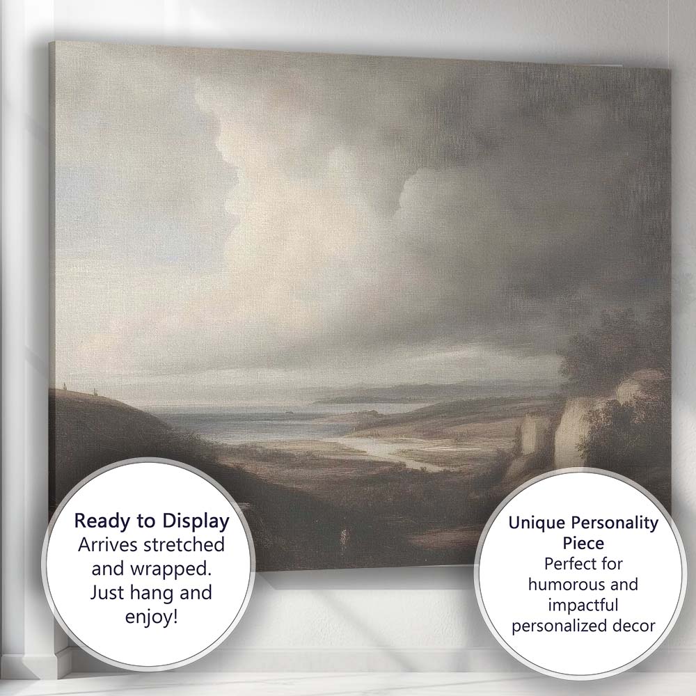 Moody Coastal Estuary Under Expansive Storm Clouds Landscape Canvas Wall Art Print Decor Picture Ready to Hang