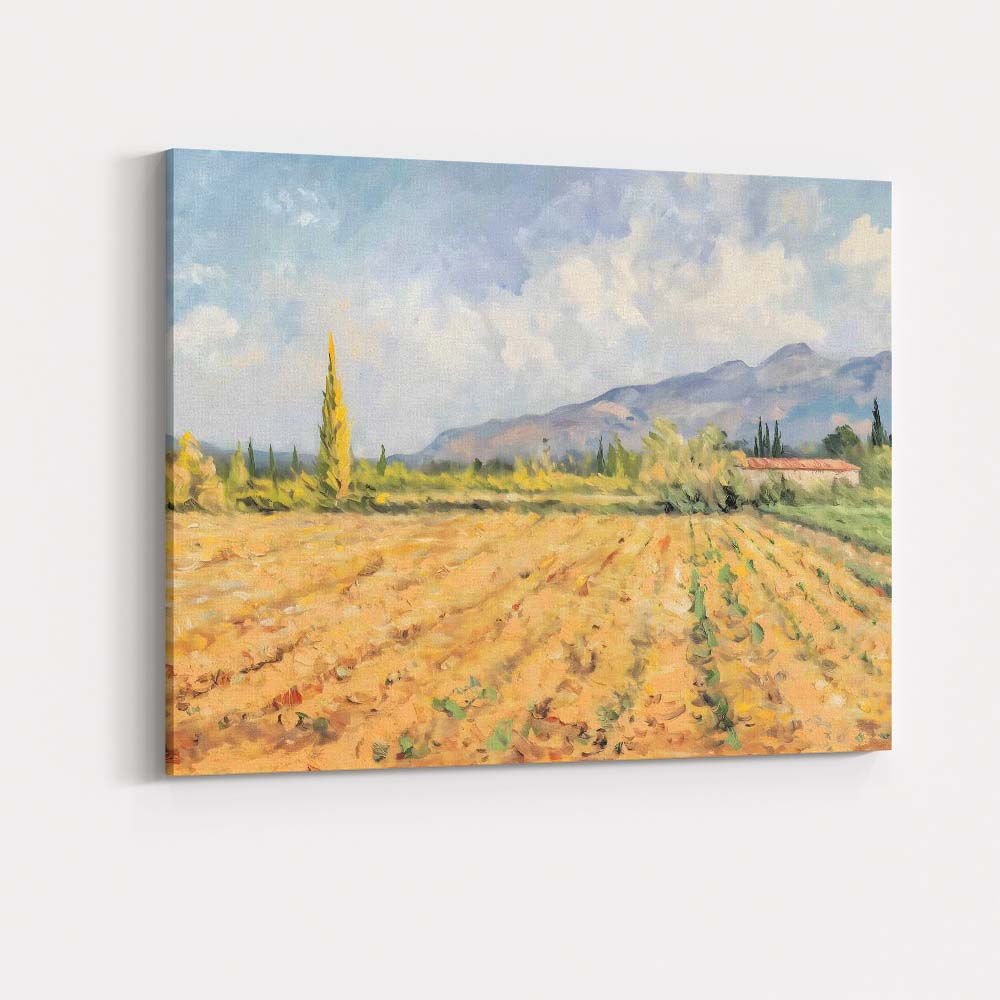 Golden Autumn Field Mountain Landscape Impressionist Canvas Wall Art Print Decor Picture Ready to Hang