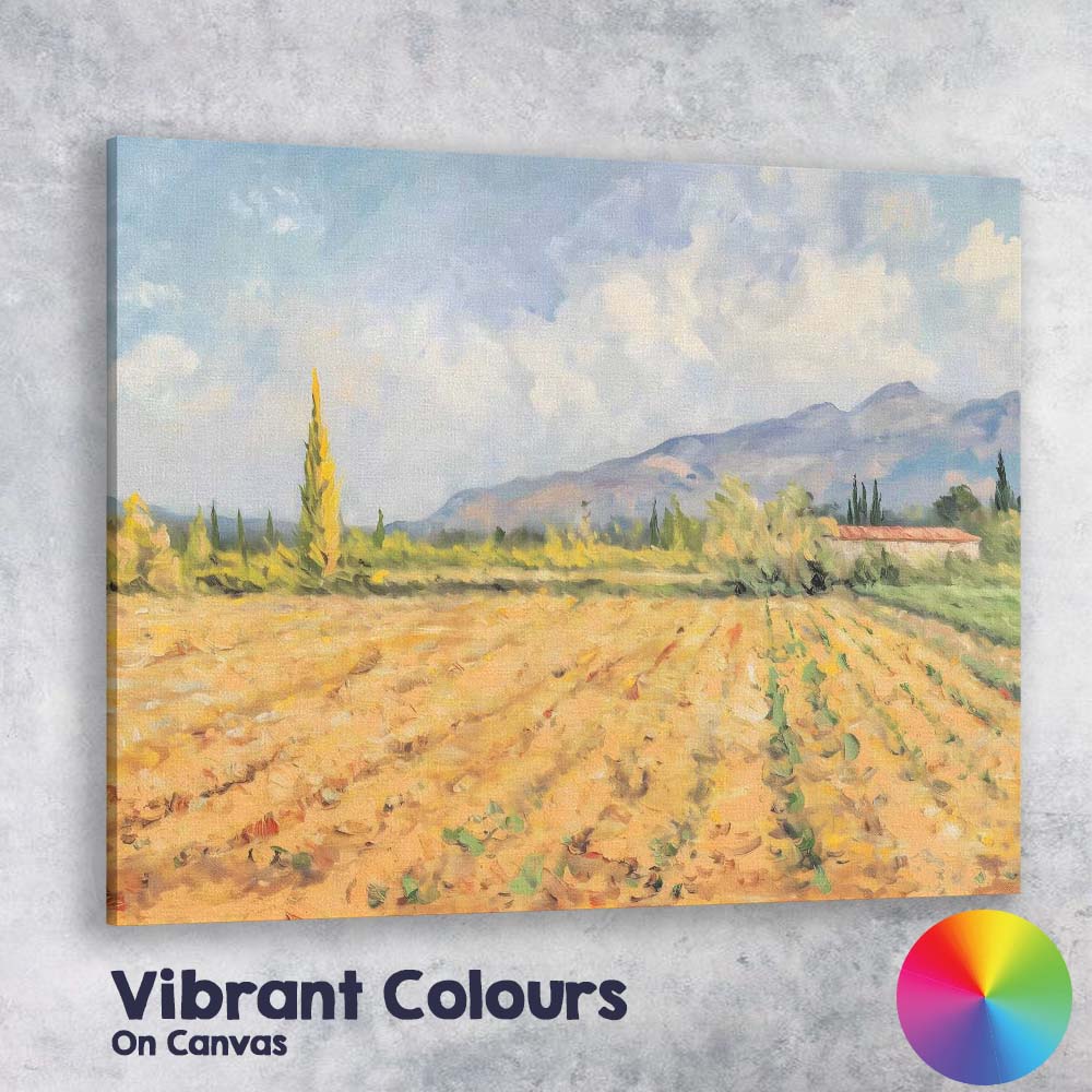 Golden Autumn Field Mountain Landscape Impressionist Canvas Wall Art Print Decor Picture Ready to Hang
