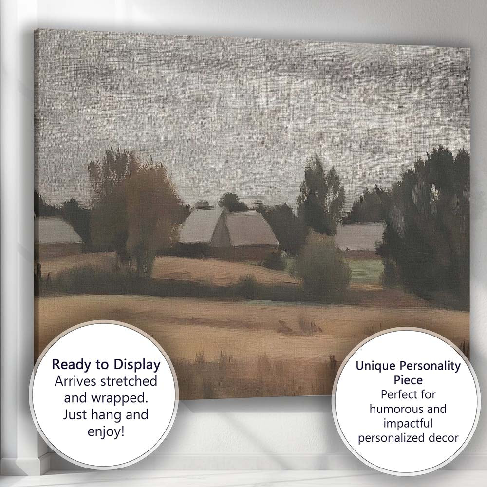 Minimalist Rural Farmland Landscape in Earthy Neutral Tones Canvas Wall Art Print Decor Picture Ready to Hang