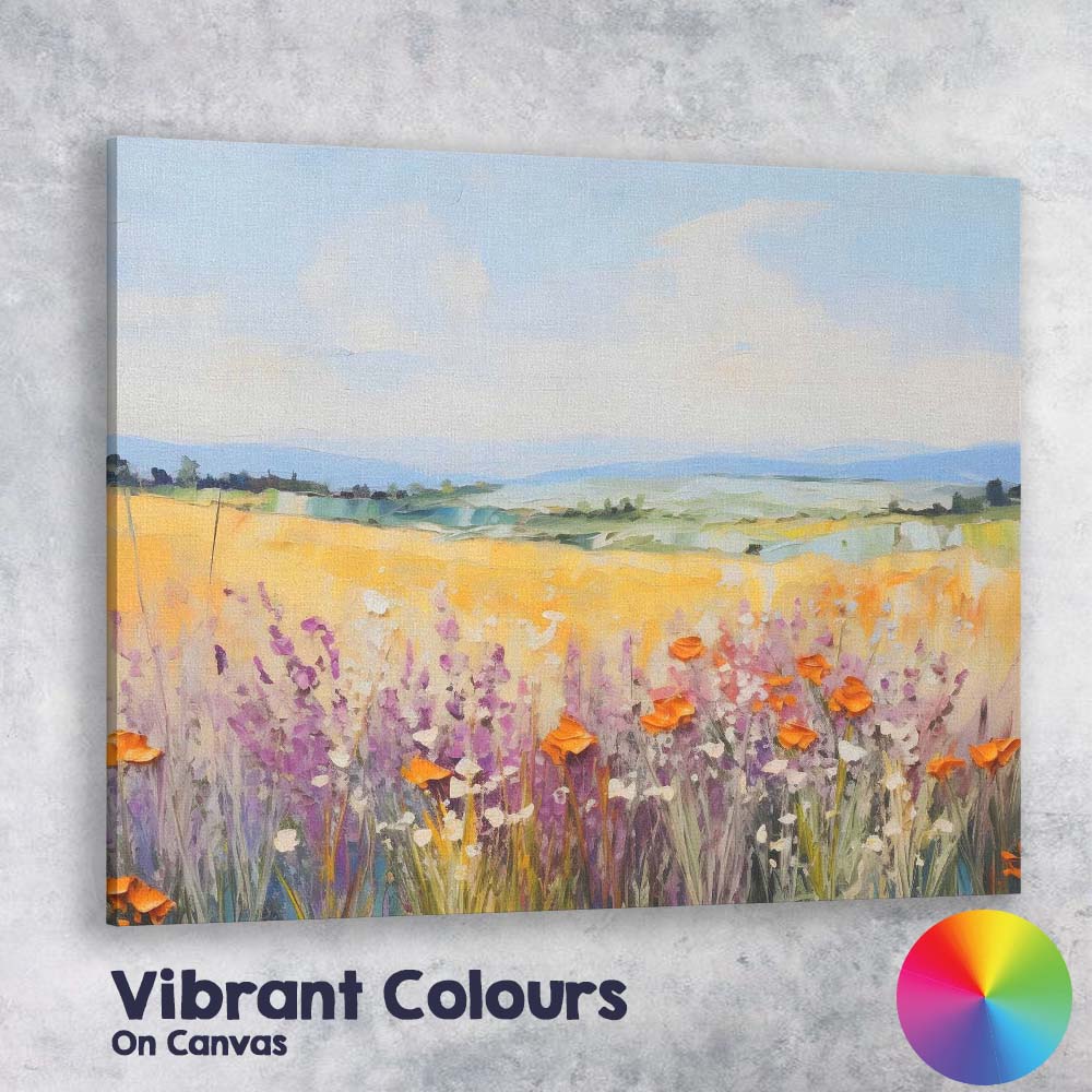 Pastel Wildflower Meadow and Golden Fields Impressionist Landscape Canvas Wall Art Print Decor Picture Ready to Hang
