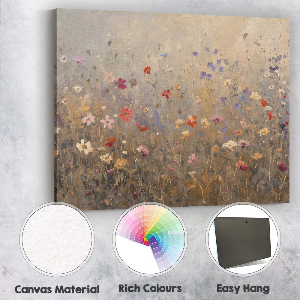 Delicate Wildflower Meadow Soft Neutral Botanical Painting Canvas Wall Art Print Decor Picture Ready to Hang