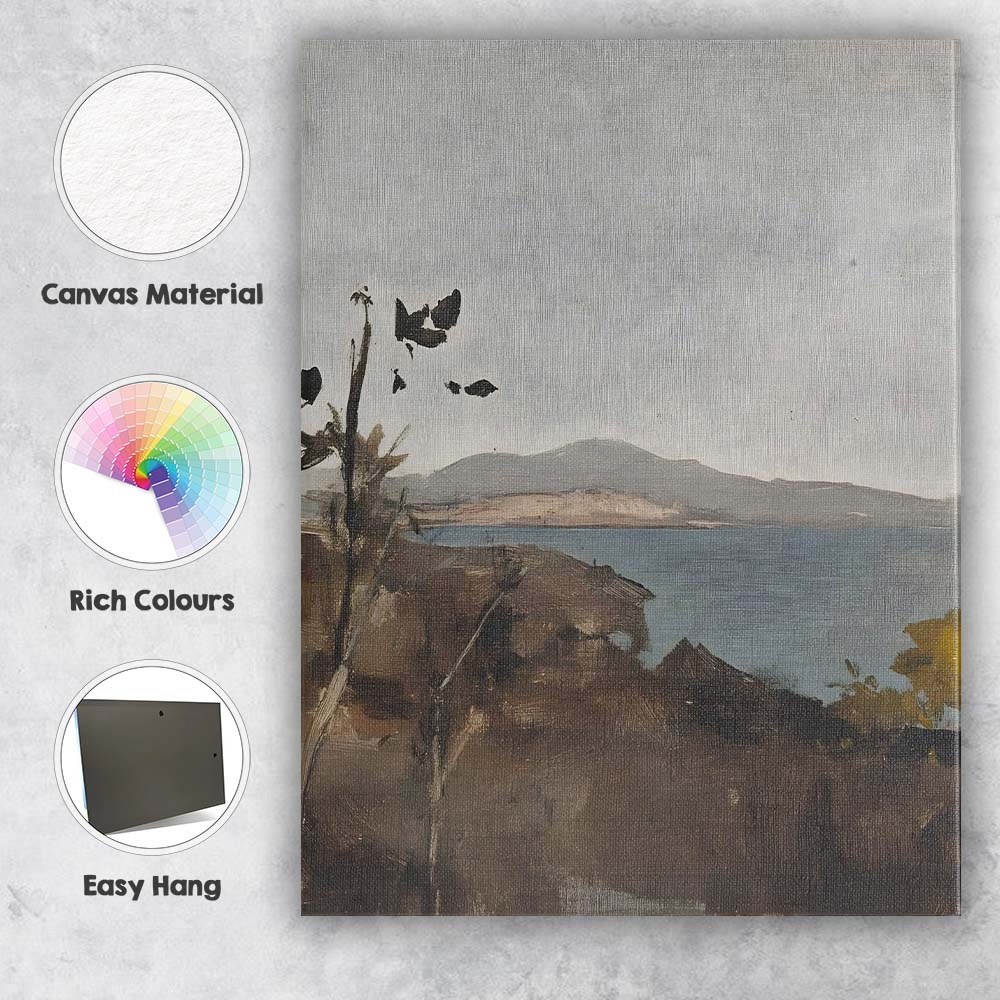 Minimalist Coastal Lake View Neutral Landscape Painting Canvas Wall Art Print Decor Picture Ready to Hang