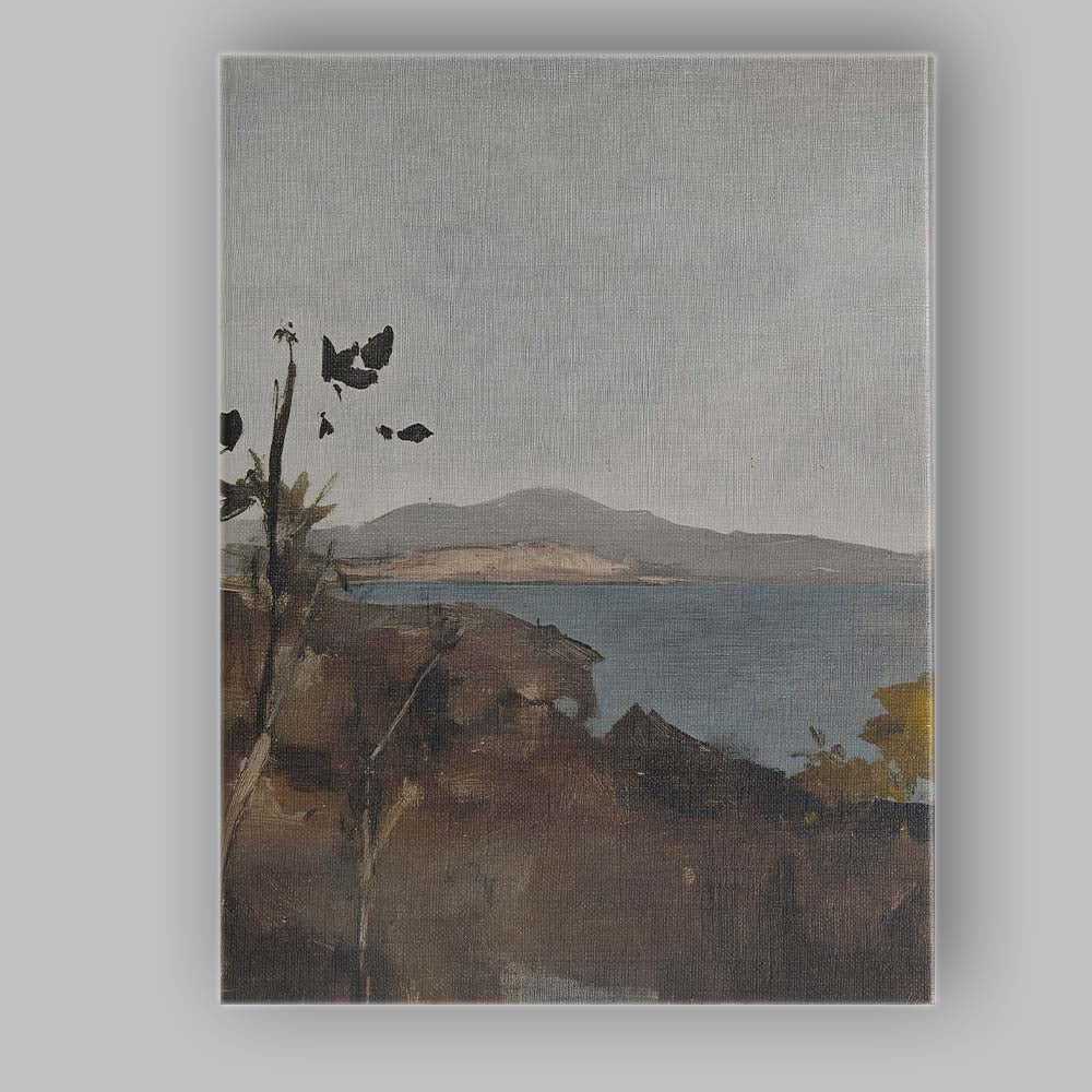 Minimalist Coastal Lake View Neutral Landscape Painting Canvas Wall Art Print Decor Picture Ready to Hang