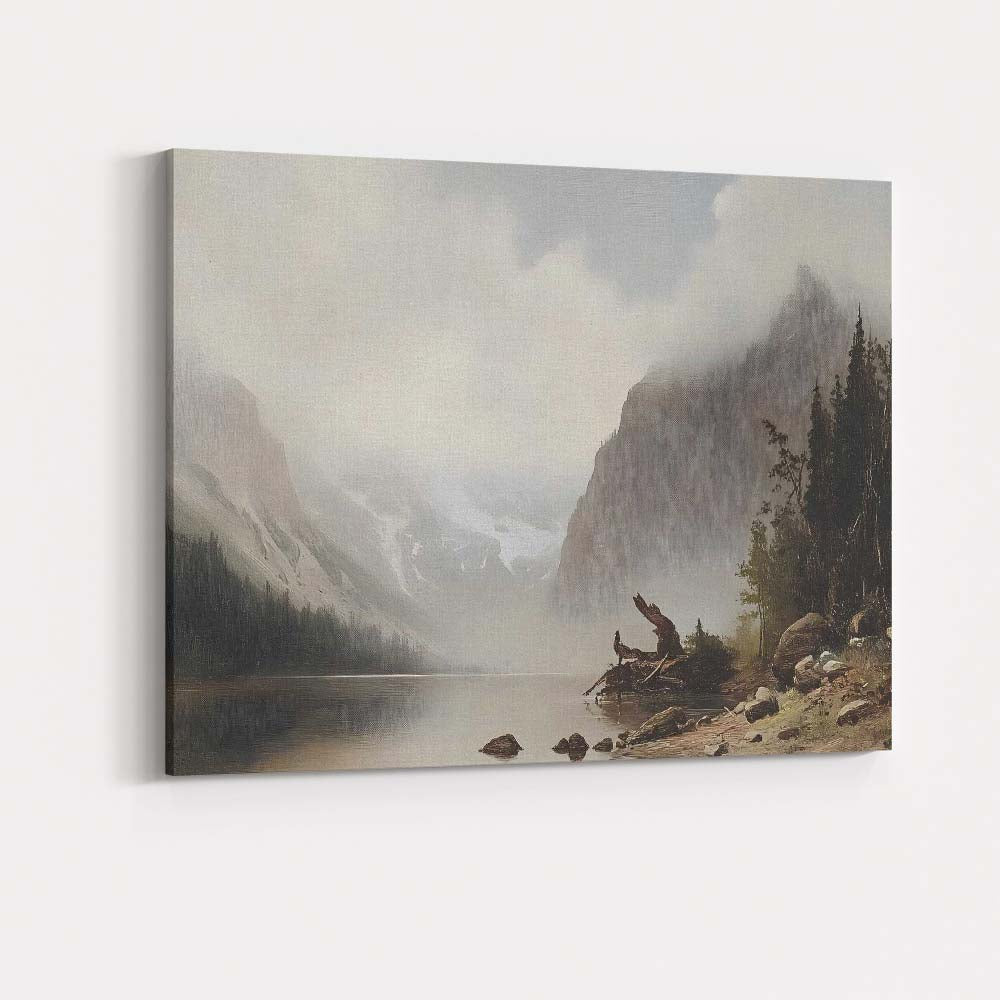 Foggy Mountain Lake Wilderness Landscape Painting Canvas Wall Art Print Decor Picture Ready to Hang