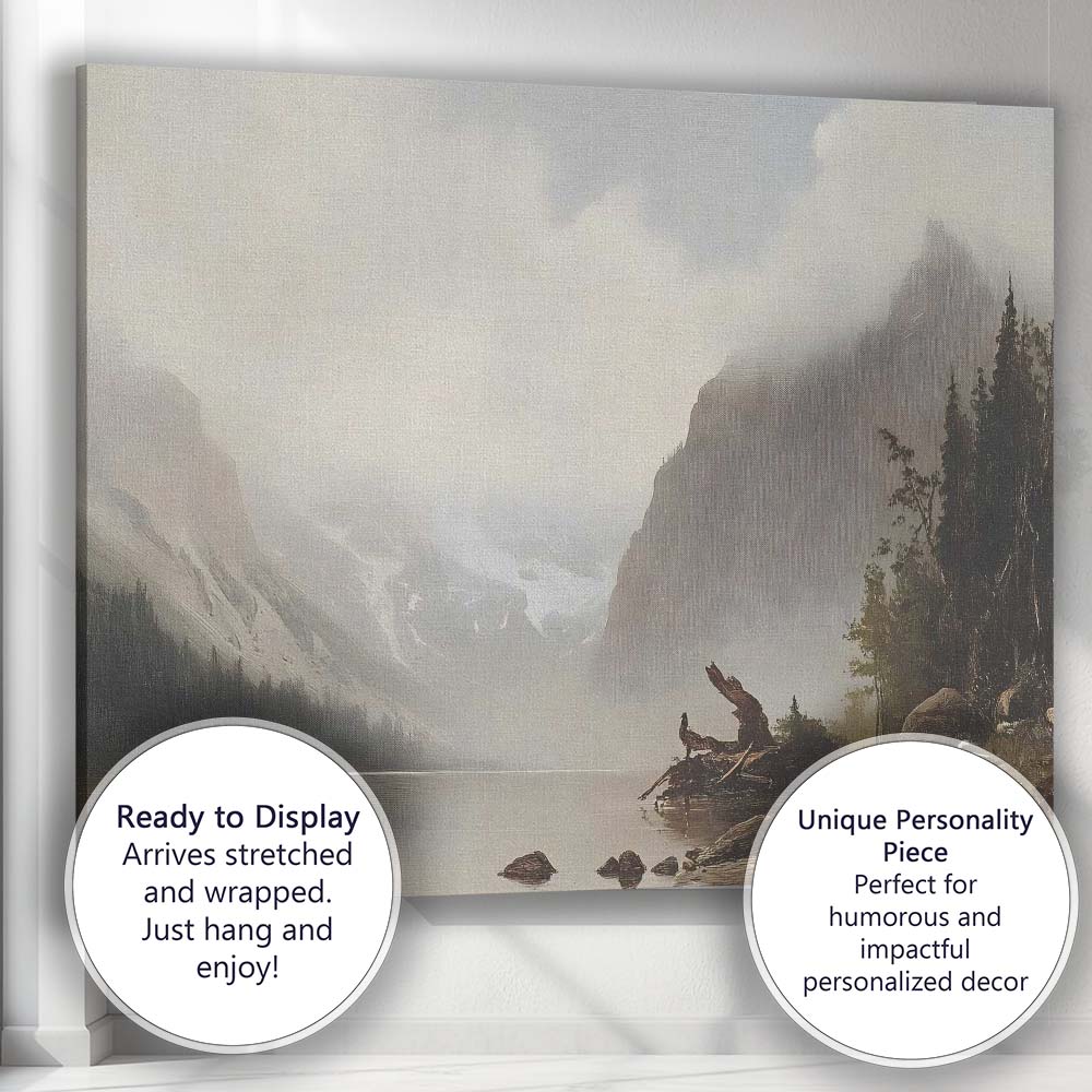 Foggy Mountain Lake Wilderness Landscape Painting Canvas Wall Art Print Decor Picture Ready to Hang