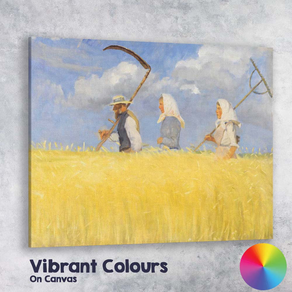 Traditional Harvest Workers Golden Wheat Field Impressionist Canvas Wall Art Print Decor Picture Ready to Hang