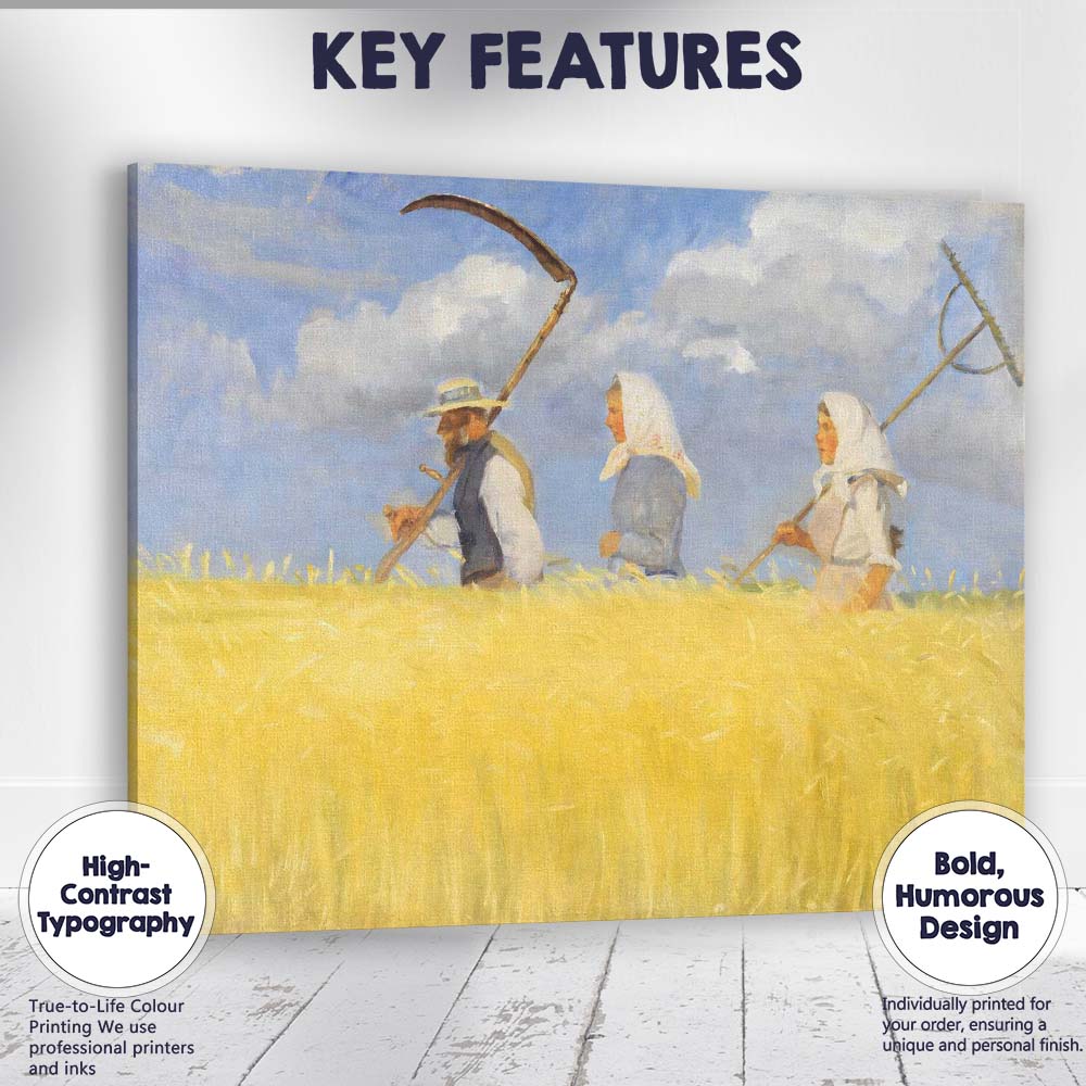 Traditional Harvest Workers Golden Wheat Field Impressionist Canvas Wall Art Print Decor Picture Ready to Hang