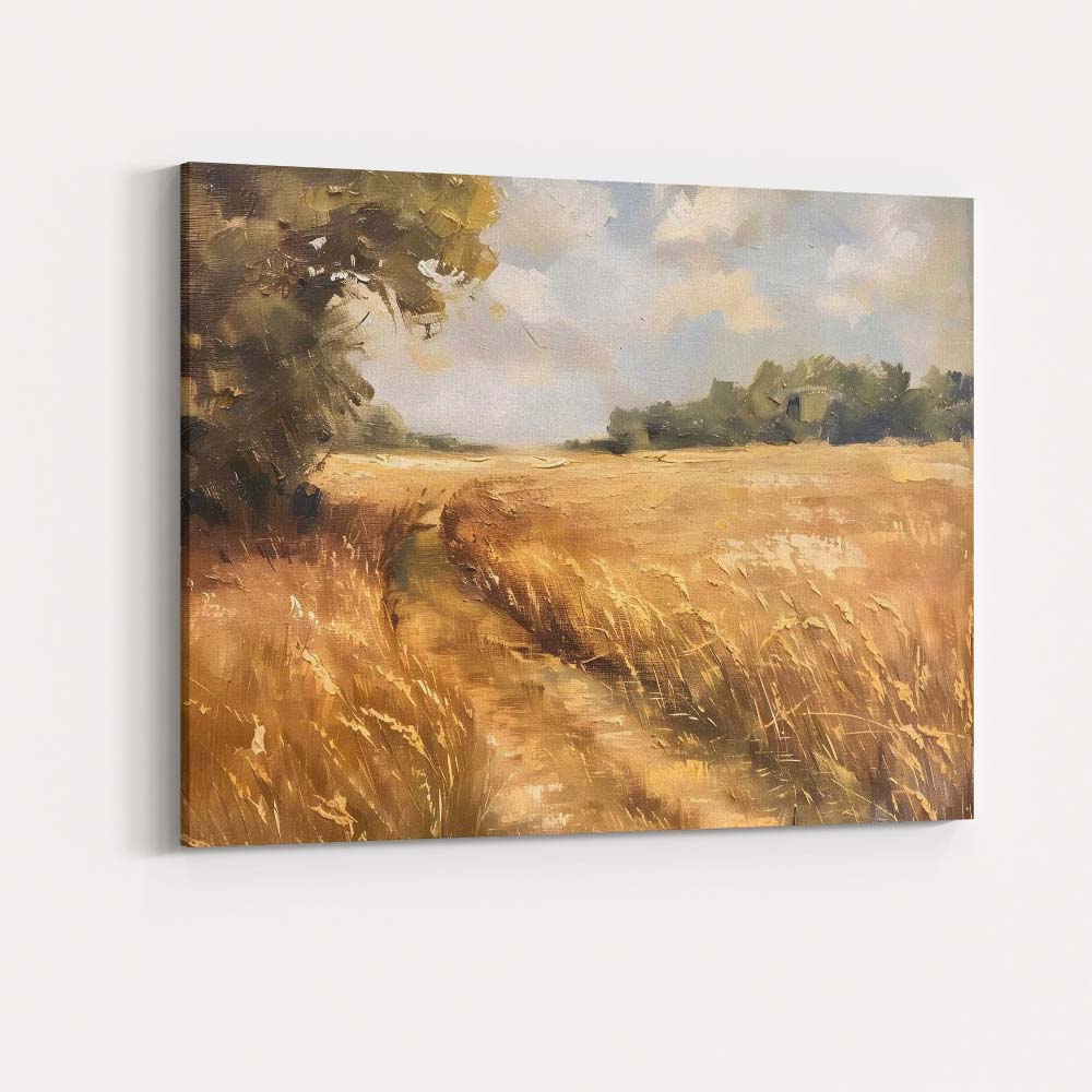 Golden Countryside Meadow Path Impressionist Landscape Painting Canvas Wall Art Print Decor Picture Ready to Hang