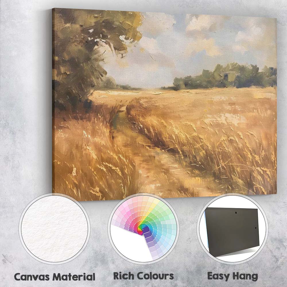 Golden Countryside Meadow Path Impressionist Landscape Painting Canvas Wall Art Print Decor Picture Ready to Hang