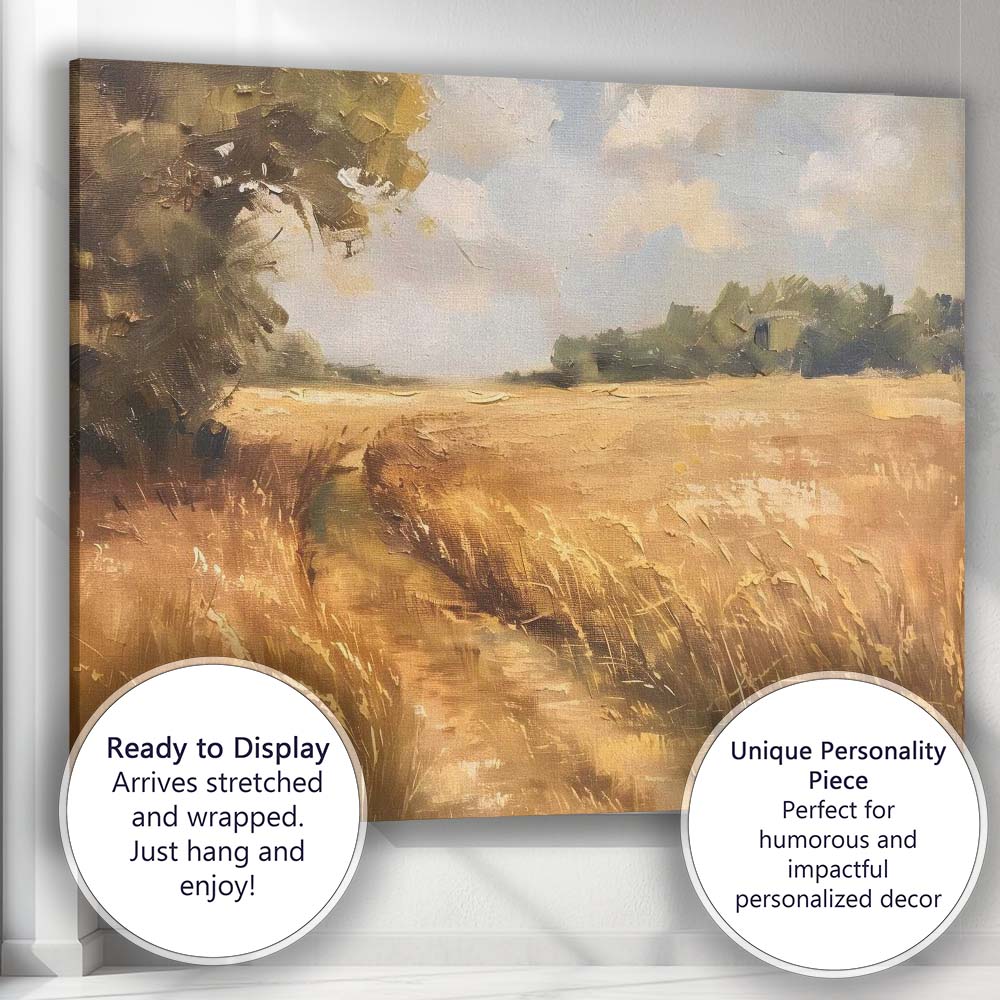 Golden Countryside Meadow Path Impressionist Landscape Painting Canvas Wall Art Print Decor Picture Ready to Hang