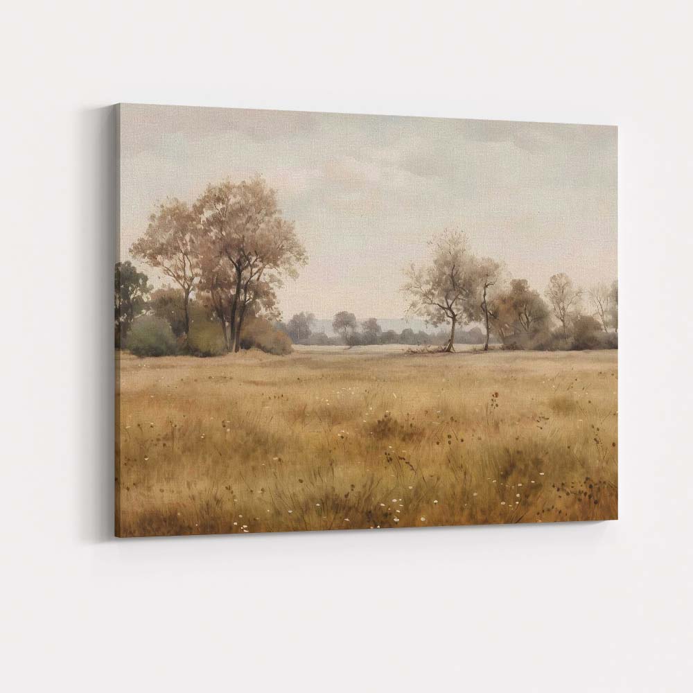Minimalist Golden Meadow Countryside Landscape Impressionist Canvas Wall Art Print Decor Picture Ready to Hang