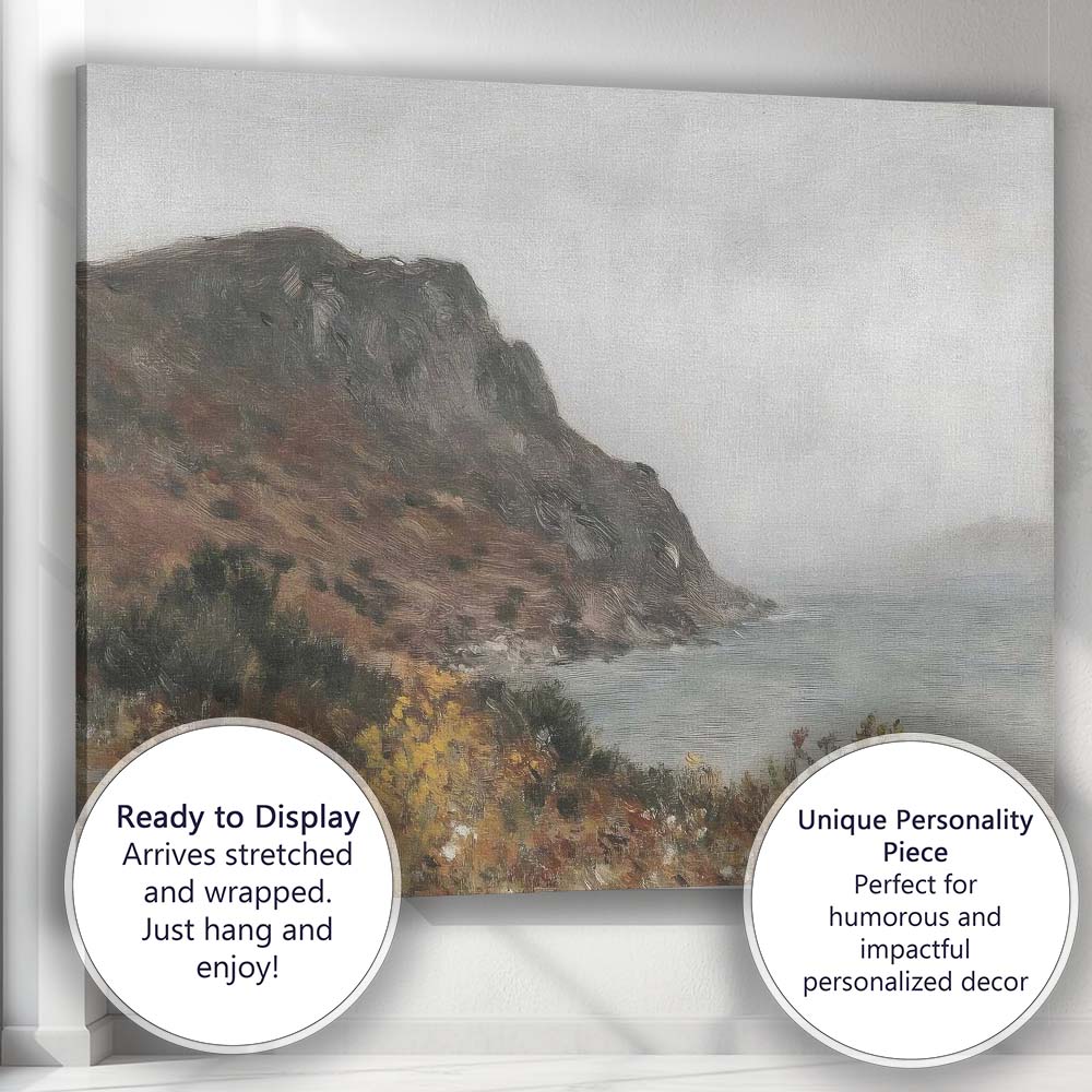 Misty Coastal Cliffs and Sea Atmospheric Landscape Painting Canvas Wall Art Print Decor Picture Ready to Hang