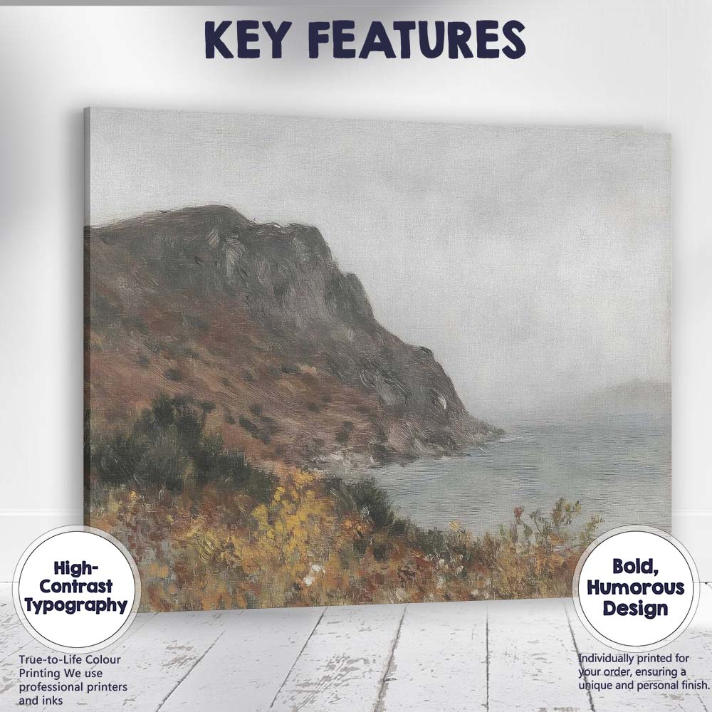 Misty Coastal Cliffs and Sea Atmospheric Landscape Painting Canvas Wall Art Print Decor Picture Ready to Hang