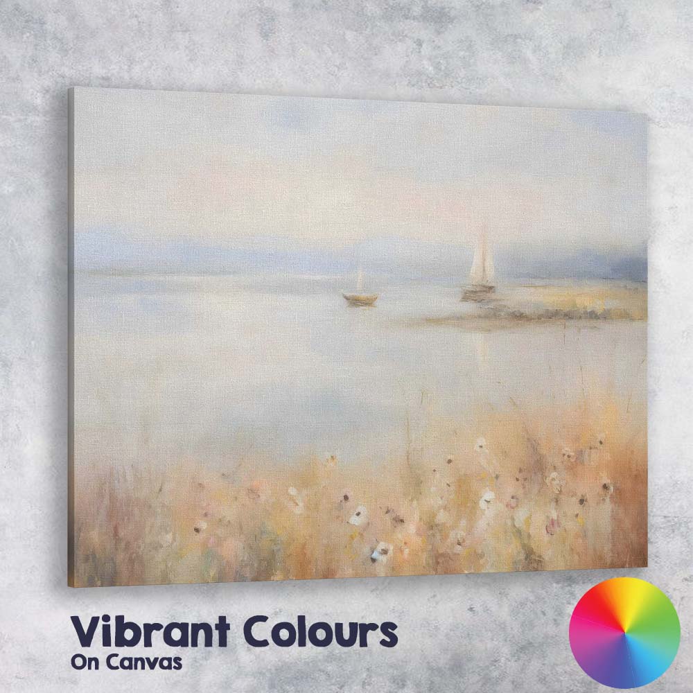 Soft Pastel Coastal Sailboats Misty Seascape Painting Canvas Wall Art Print Decor Picture Ready to Hang