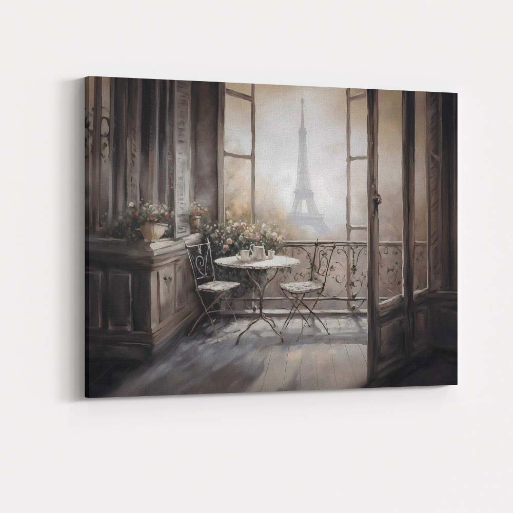 Misty Paris Balcony Cafe View Canvas Wall Art Print Decor Picture Ready to Hang