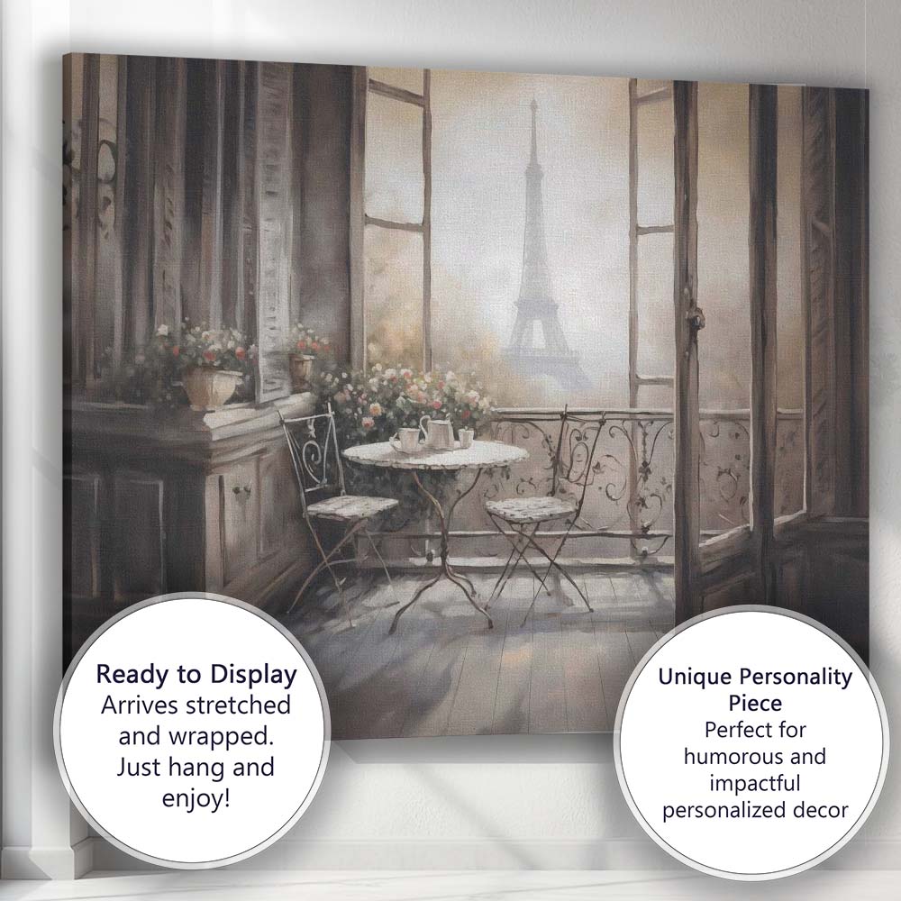 Misty Paris Balcony Cafe View Canvas Wall Art Print Decor Picture Ready to Hang
