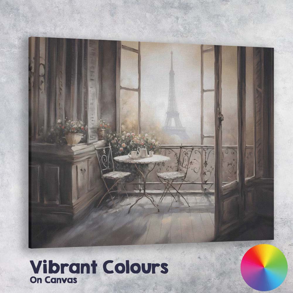 Misty Paris Balcony Cafe View Canvas Wall Art Print Decor Picture Ready to Hang