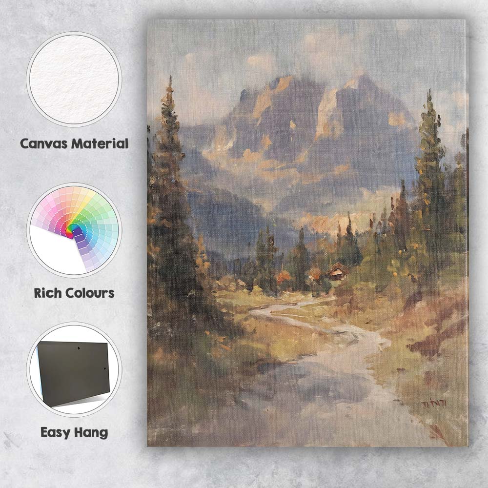 Misty Mountain Forest Valley Scenic Landscape Painting Canvas Wall Art Print Decor Picture Ready to Hang