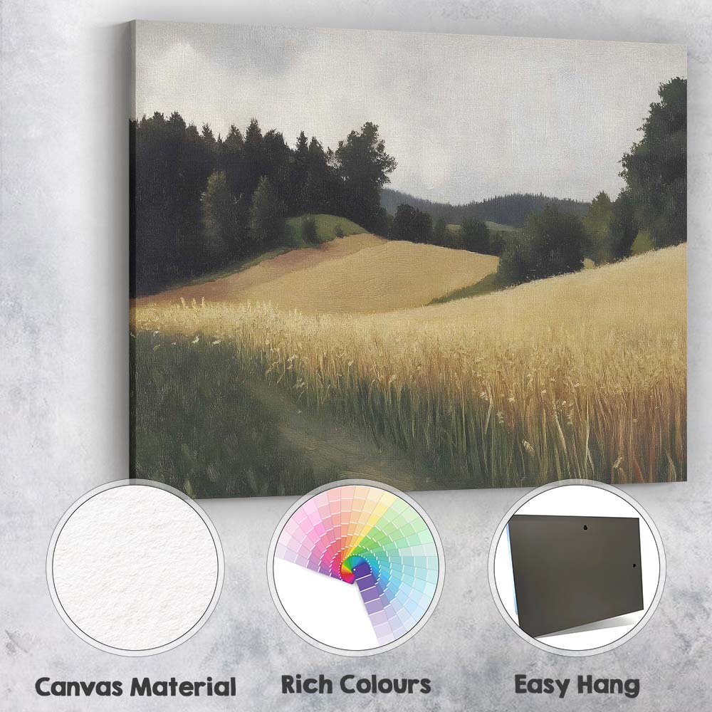 Golden Wheat Field Forest Edge Countryside Landscape Canvas Wall Art Print Decor Picture Ready to Hang