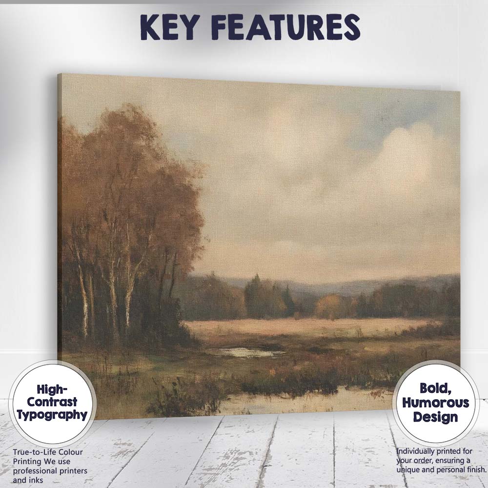 Peaceful Autumn Wetland Woodland Landscape Canvas Wall Art Print Decor Picture Ready to Hang