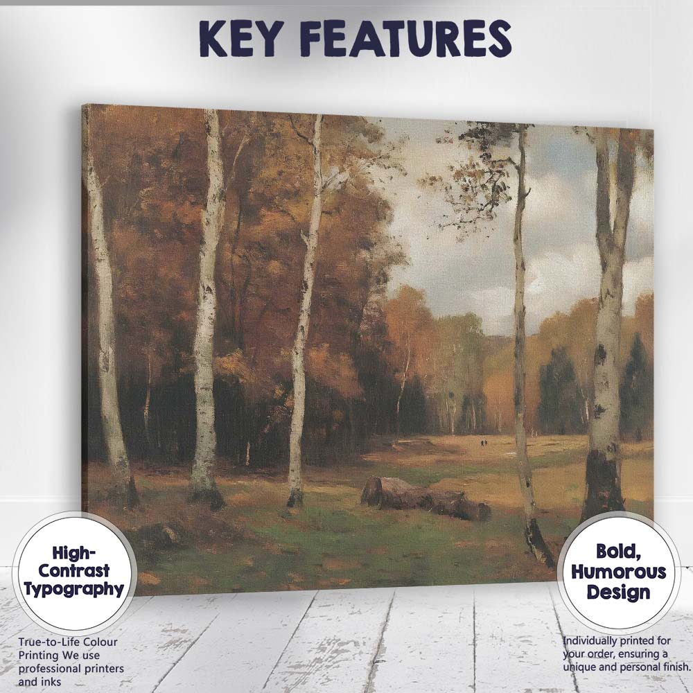Autumn Birch Woodland Forest Clearing Impressionist Landscape Canvas Wall Art Print Decor Picture Ready to Hang