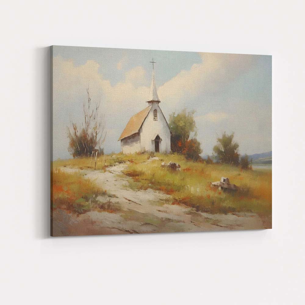 Peaceful White Country Church Rural Hilltop Landscape Canvas Wall Art Print Decor Picture Ready to Hang