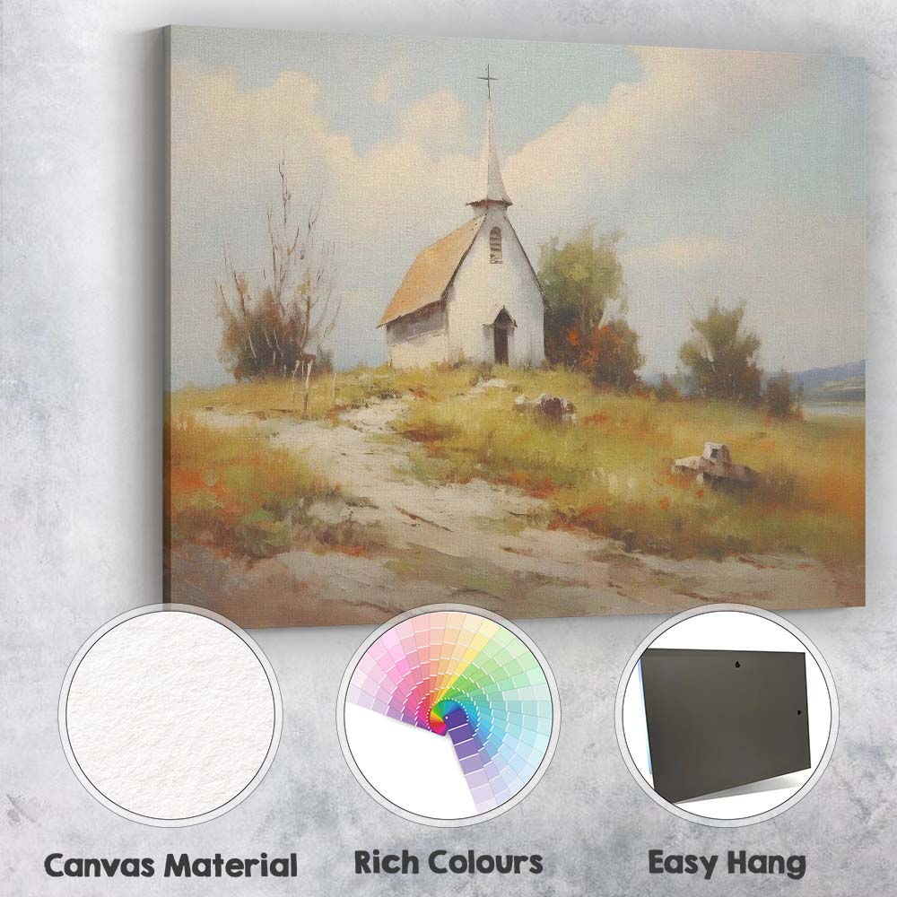 Peaceful White Country Church Rural Hilltop Landscape Canvas Wall Art Print Decor Picture Ready to Hang