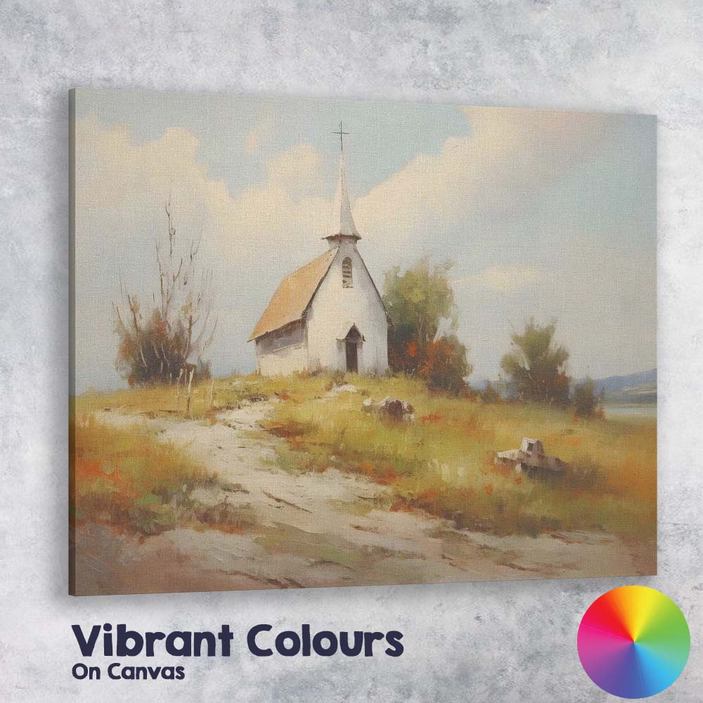 Peaceful White Country Church Rural Hilltop Landscape Canvas Wall Art Print Decor Picture Ready to Hang