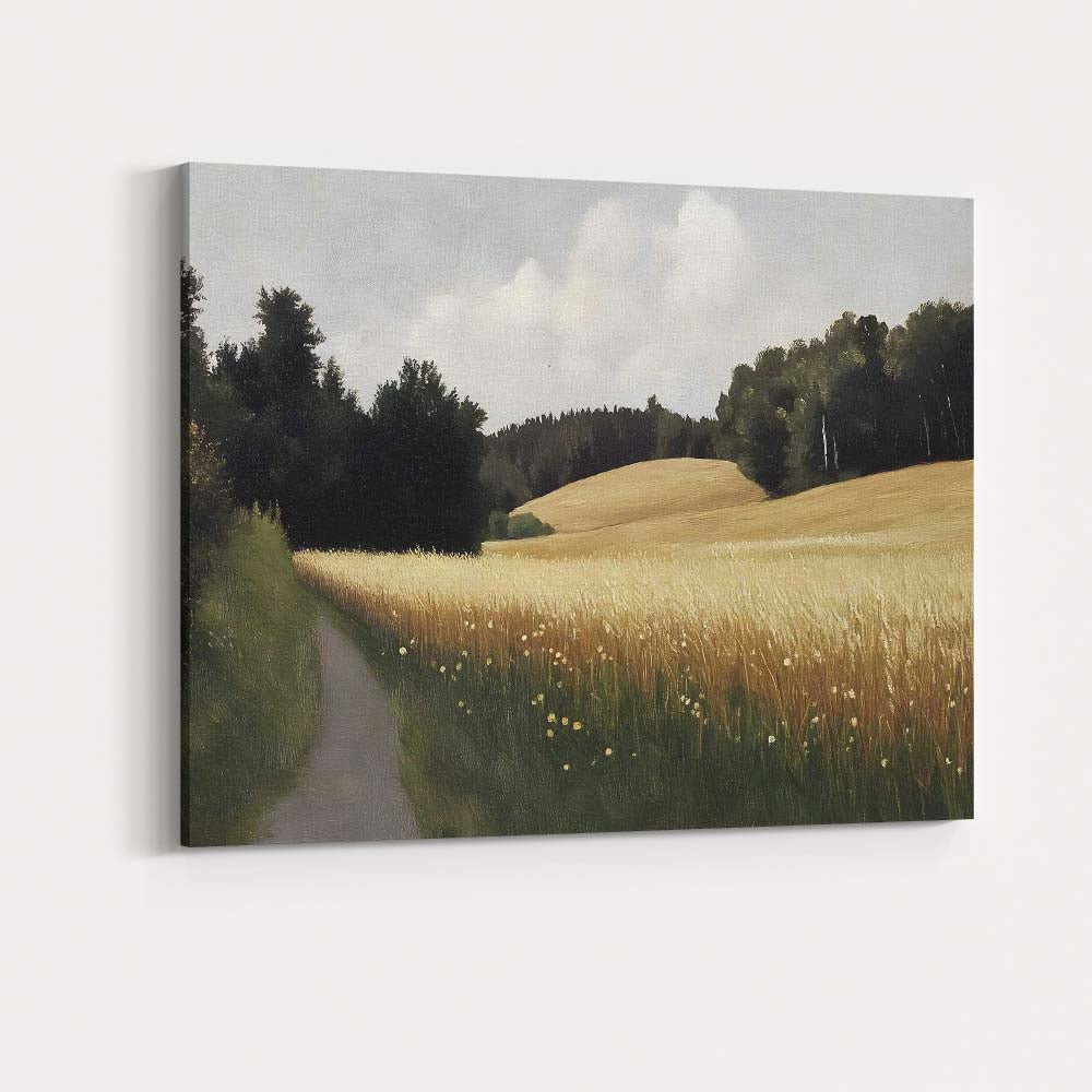 Peaceful Country Path Golden Wheat Field Landscape Canvas Wall Art Print Decor Picture Ready to Hang
