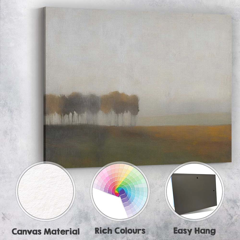 Minimalist Misty Meadow Distant Trees Neutral Landscape Canvas Wall Art Print Decor Picture Ready to Hang
