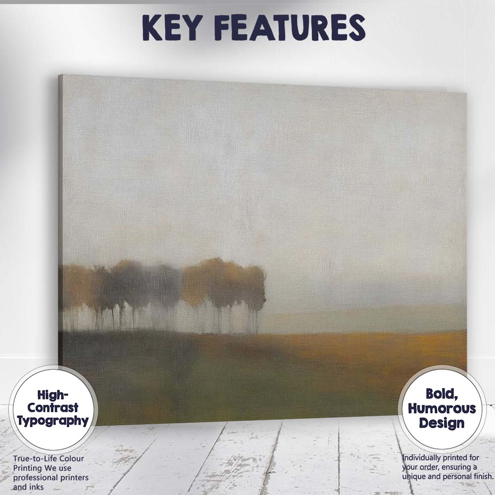 Minimalist Misty Meadow Distant Trees Neutral Landscape Canvas Wall Art Print Decor Picture Ready to Hang