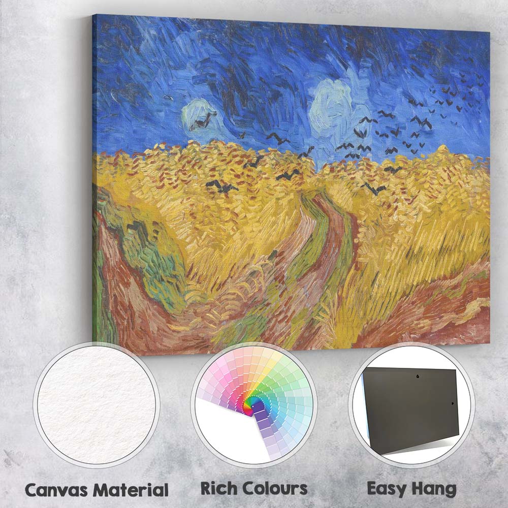 Expressionist Golden Wheat Field Blue Sky Inspired Landscape Canvas Wall Art Print Decor Picture Ready to Hang