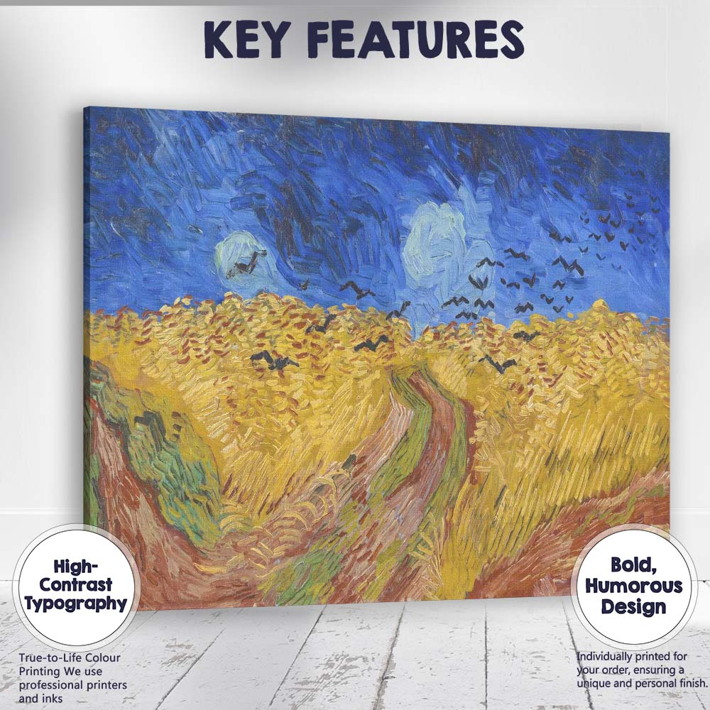 Expressionist Golden Wheat Field Blue Sky Inspired Landscape Canvas Wall Art Print Decor Picture Ready to Hang