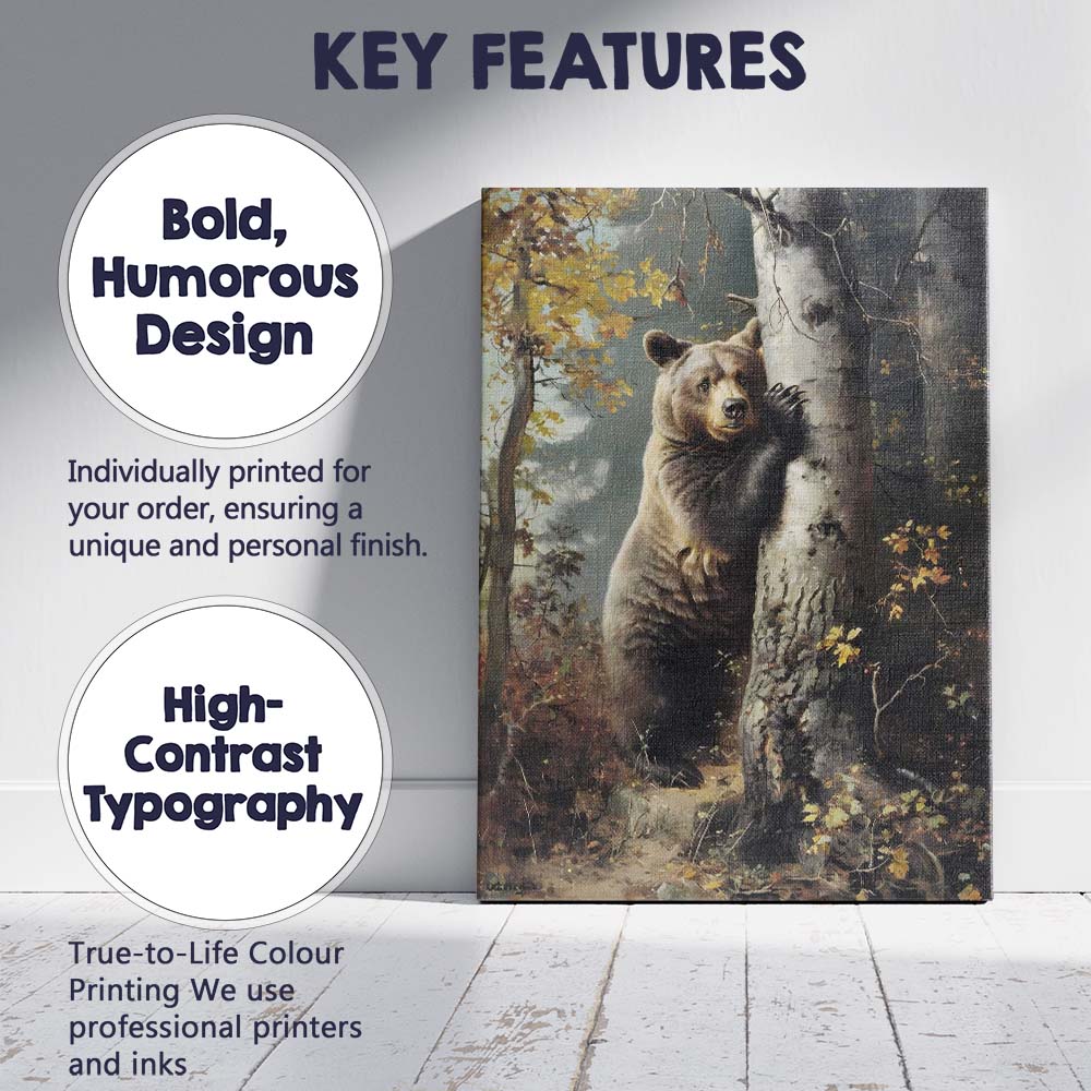Realistic Brown Bear Woodland Forest Wildlife Canvas Wall Art Print Decor Picture Ready to Hang
