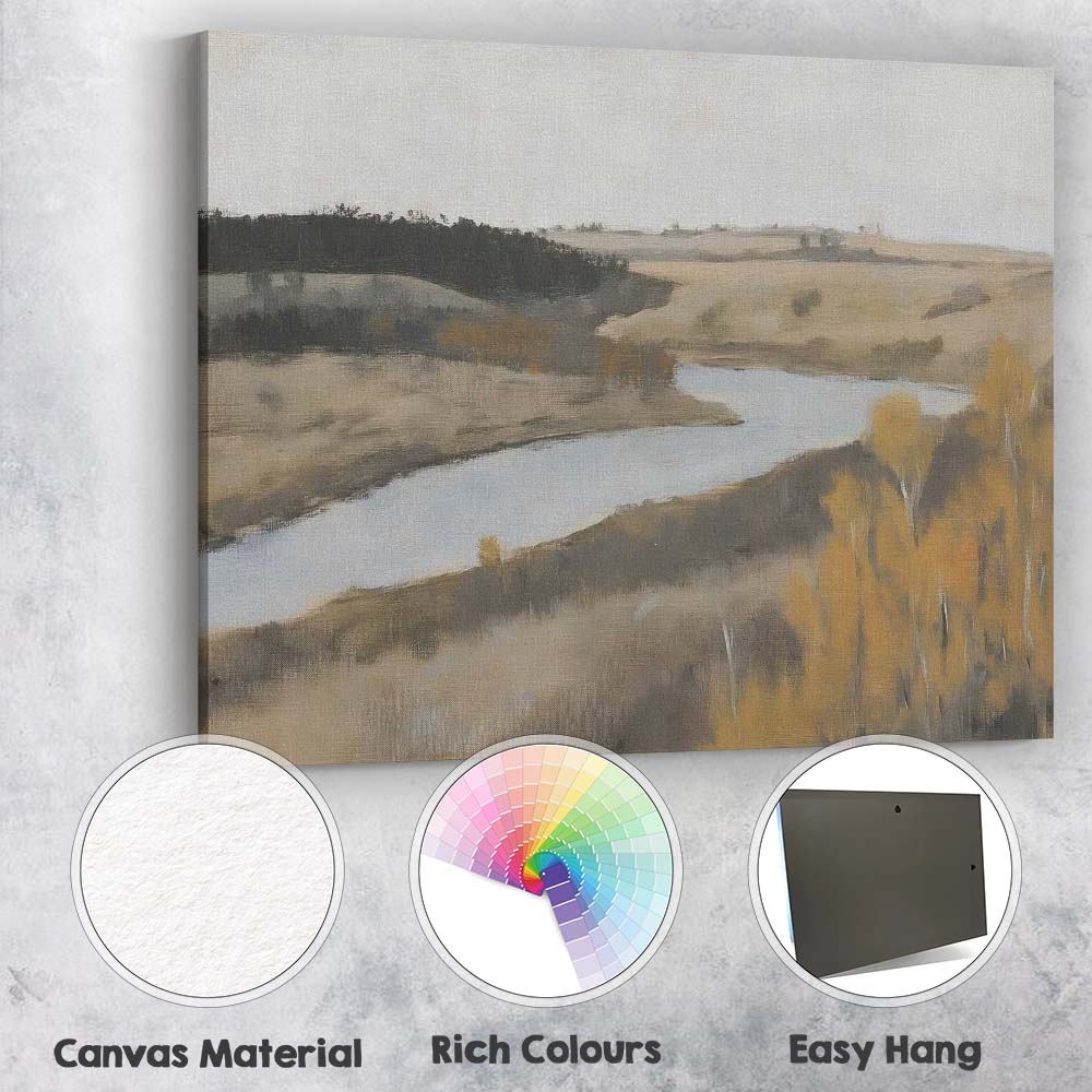 Serene River Valley Autumn Countryside Landscape Canvas Wall Art Print Decor Picture Ready to Hang