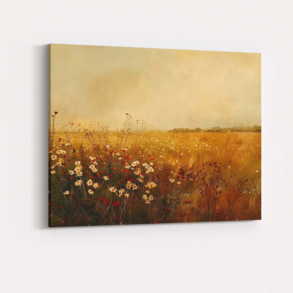 Golden Wildflower Meadow Summer Field Impressionist Canvas Wall Art Print Decor Picture Ready to Hang