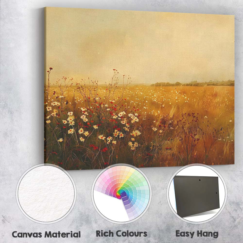 Golden Wildflower Meadow Summer Field Impressionist Canvas Wall Art Print Decor Picture Ready to Hang