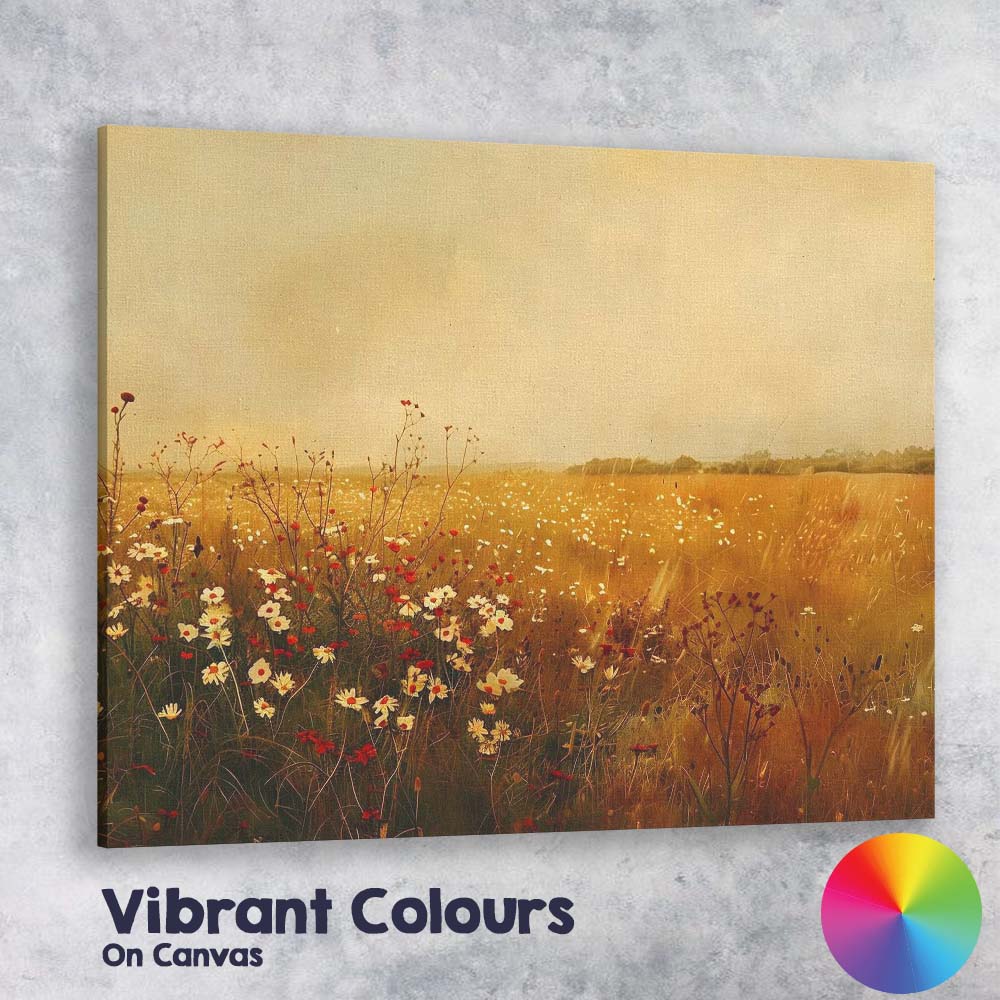 Golden Wildflower Meadow Summer Field Impressionist Canvas Wall Art Print Decor Picture Ready to Hang