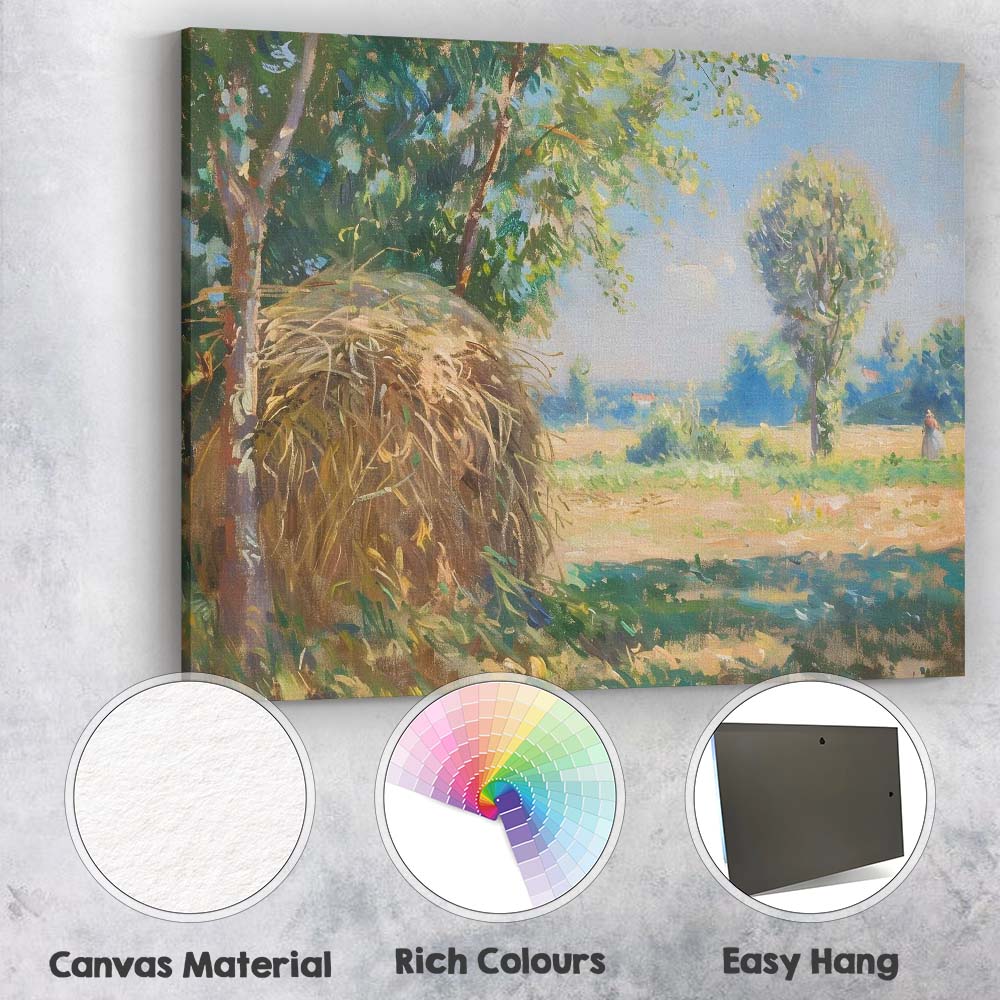 Sunlit Haystack Pastoral Farm Landscape Artwork Canvas Wall Art Print Decor Picture Ready to Hang