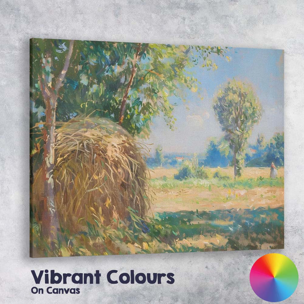 Sunlit Haystack Pastoral Farm Landscape Artwork Canvas Wall Art Print Decor Picture Ready to Hang