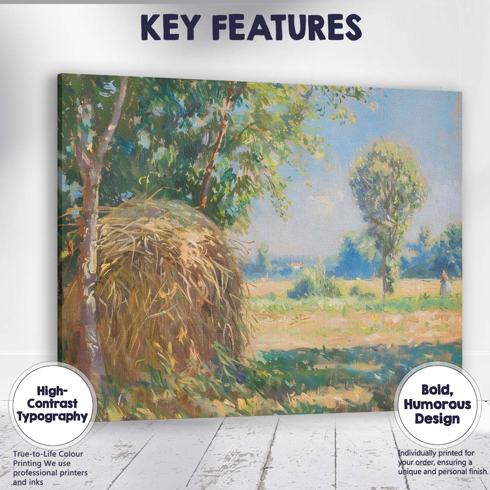 Sunlit Haystack Pastoral Farm Landscape Artwork Canvas Wall Art Print Decor Picture Ready to Hang