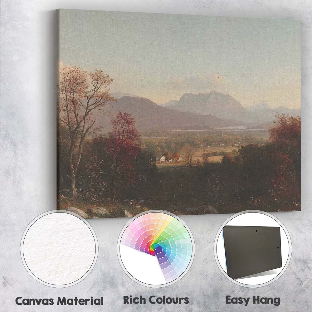 Panoramic Mountain Valley Vista with Autumn Trees and Warm Light Canvas Wall Art Print Decor Picture Ready to Hang